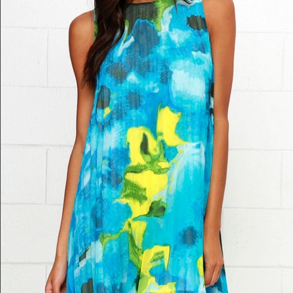 blue green yellow floral bbdakota shift dress xs